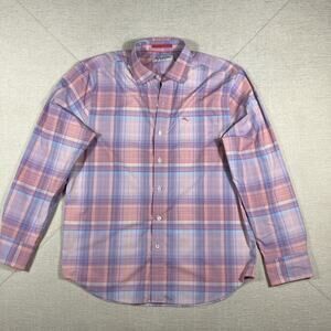Tommy Bahama Siesta Key Shirt Medium Blue Pink Plaid Performance Button Up Shirt
